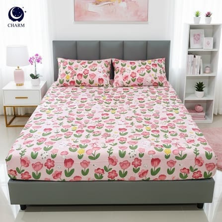 ชุดผ้าปูที่นอน 6 ฟุต 3 ชิ้น CHARM สี PINK TULIP คอลเลคชั่น DREAMY (ไม่รวมผ้านวม)_4